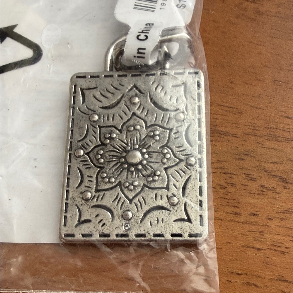 Free People Silver-Tone Floral Engraved Rectangle Pendant